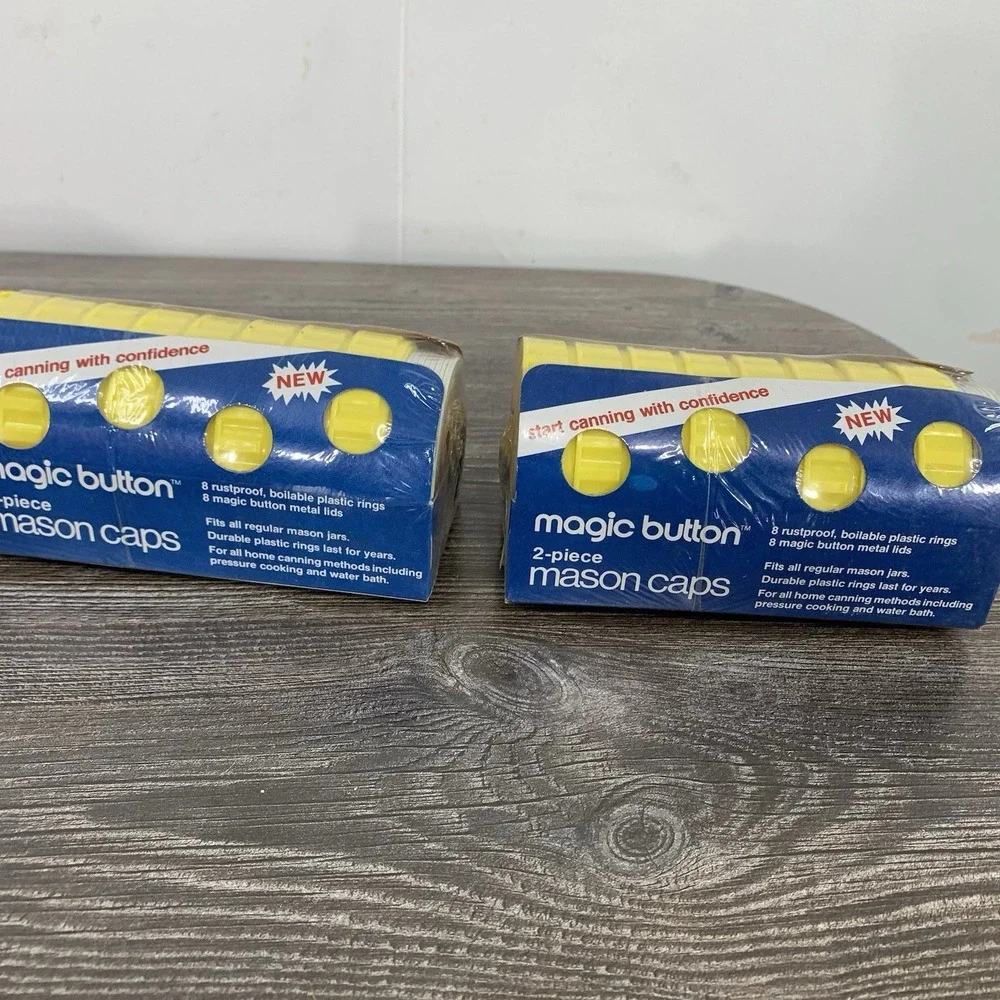 Magic Button 2-piece Mason Caps Plastic 2 8‎ Packs - 16 Lids Total New!